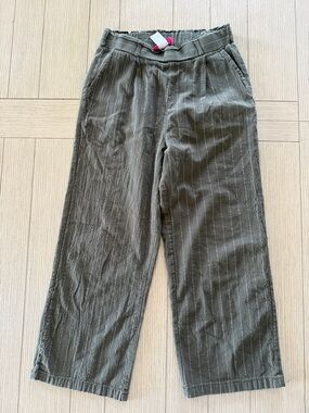 Harper Olive Green Pinstripe Relaxed Trousers